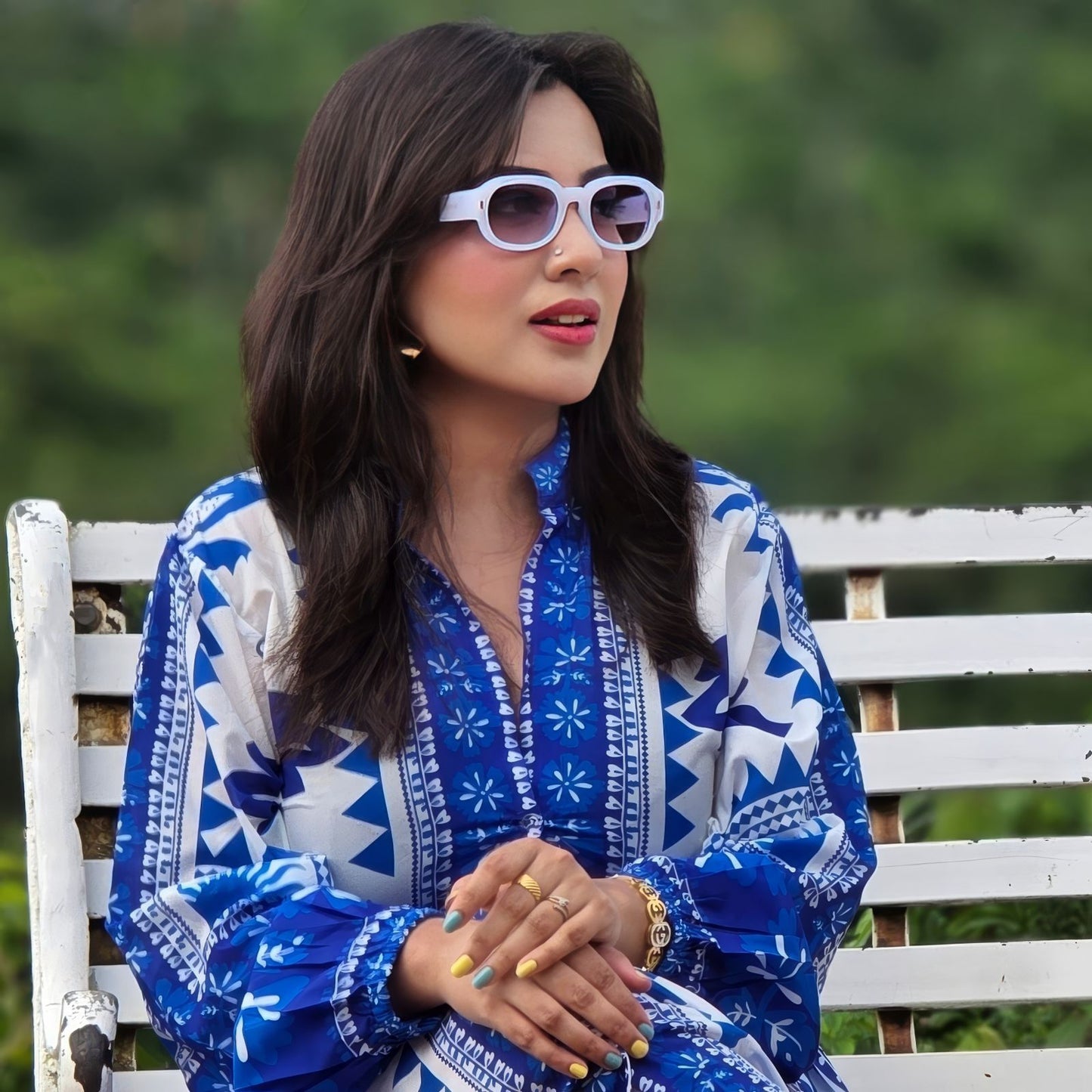 Rectangle oval Pearl white sunglass 387