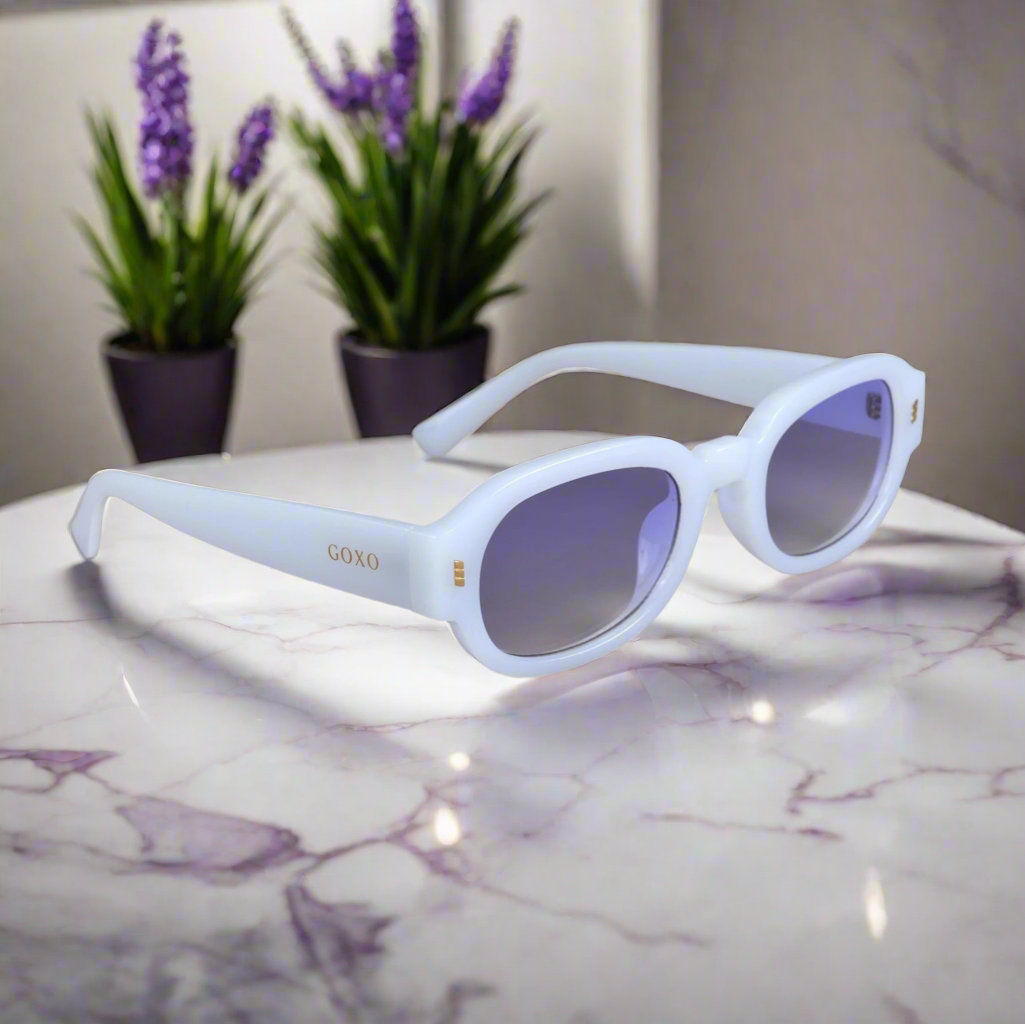 Rectangle oval Pearl white sunglass 387